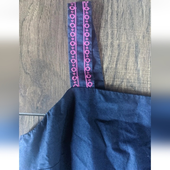 J. Crew Size 2 Solid Navy Blue Maxi Tiered Dress Womens w/ Pink Acc 98% Cotton. - Picture 3 of 12